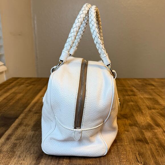 Prada Vitello Daino Handbag Pebbled Leather Braided Handle Zipper Lock Off-White - Picture 5 of 13